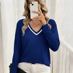 Kadın Uzun Kollu V Yakalı Viskon Iki Iplik Bluz , 29876