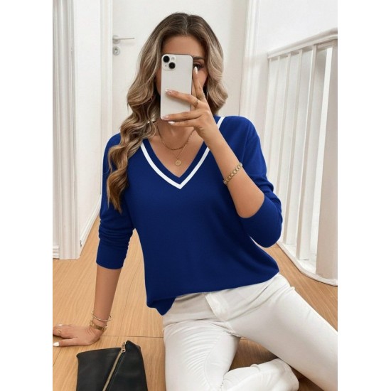 Kadın Uzun Kollu V Yakalı Viskon Iki Iplik Bluz , 29876