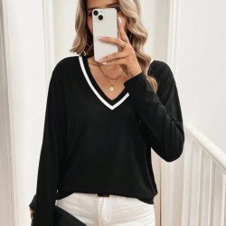 Kadın Uzun Kollu V Yakalı Viskon Iki Iplik Bluz , 29875