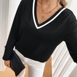 Kadın Uzun Kollu V Yakalı Viskon Iki Iplik Bluz , 29875