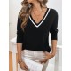 Kadın Uzun Kollu V Yakalı Viskon Iki Iplik Bluz , 29875