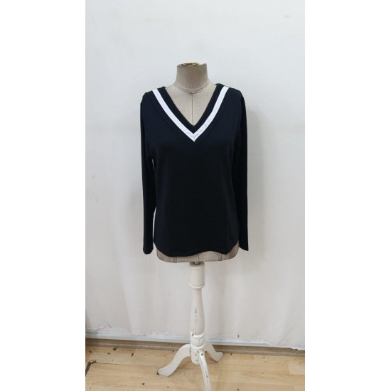 Kadın Uzun Kollu V Yakalı Viskon Iki Iplik Bluz , 29875