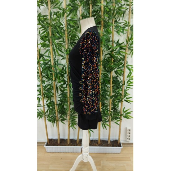 Kadın Uzun Kollu Pul Payetli Kruvaze Yaka Yandan Düğmeli Kısa Ithal Krep Elbise , 29900 Kadın Uzun Kollu Pul Payetli Kruvaze Yaka Yandan Düğmeli Kısa Ithal Krep Elbise , 29900