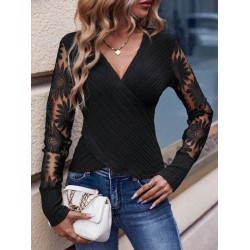 Kadın Uzun Kollu Kruvaze Yakalı şardonlu Kaşkorse Bluz , 29899