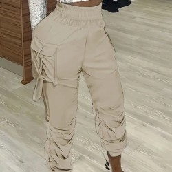 Kadın Yüksek Bel Beli Lastikli Kargo Cep Detaylı Gabardin Pantolon, 29891