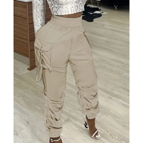 Kadın Yüksek Bel Beli Lastikli Kargo Cep Detaylı Gabardin Pantolon, 29891