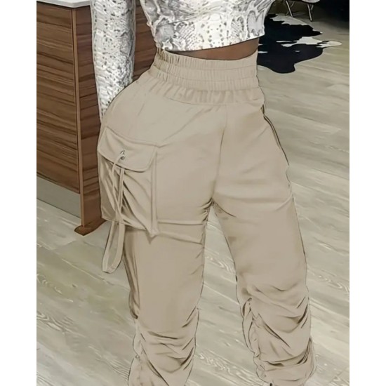 Kadın Yüksek Bel Beli Lastikli Kargo Cep Detaylı Gabardin Pantolon, 29891