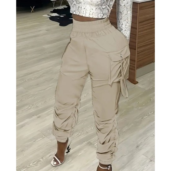 Kadın Yüksek Bel Beli Lastikli Kargo Cep Detaylı Gabardin Pantolon, 29891