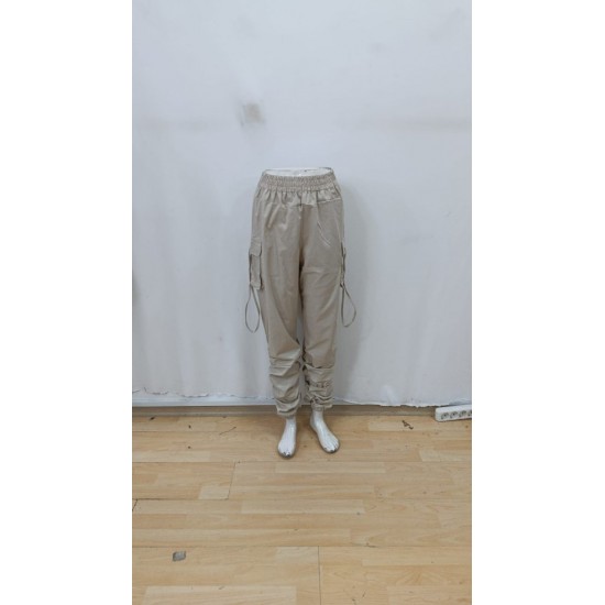 Kadın Yüksek Bel Beli Lastikli Kargo Cep Detaylı Gabardin Pantolon, 29891
