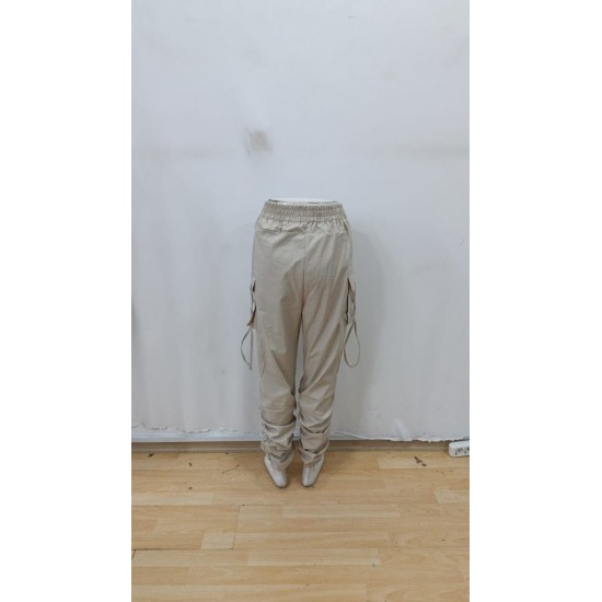 Kadın Yüksek Bel Beli Lastikli Kargo Cep Detaylı Gabardin Pantolon, 29891