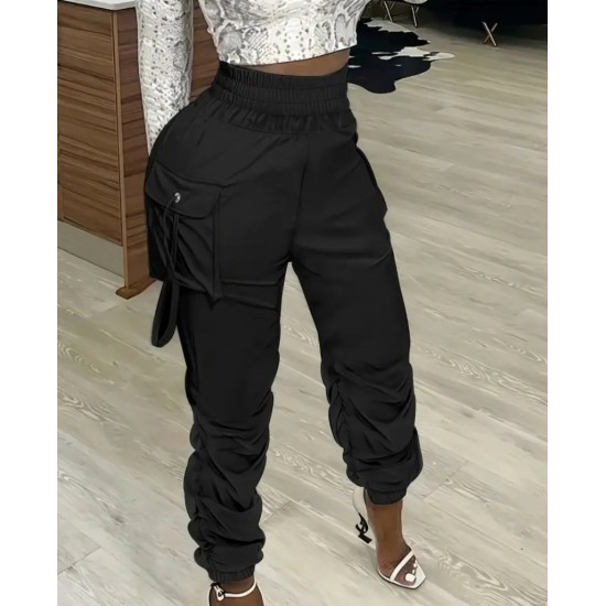 Kadın Yüksek Bel Beli Lastikli Kargo Cep Detaylı Gabardin Pantolon , 29890