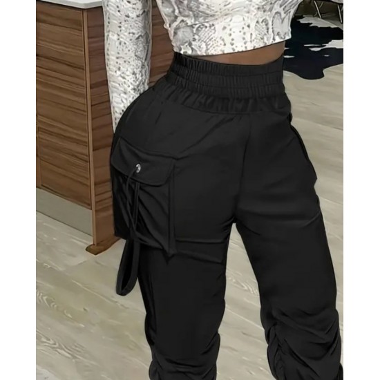 Kadın Yüksek Bel Beli Lastikli Kargo Cep Detaylı Gabardin Pantolon , 29890