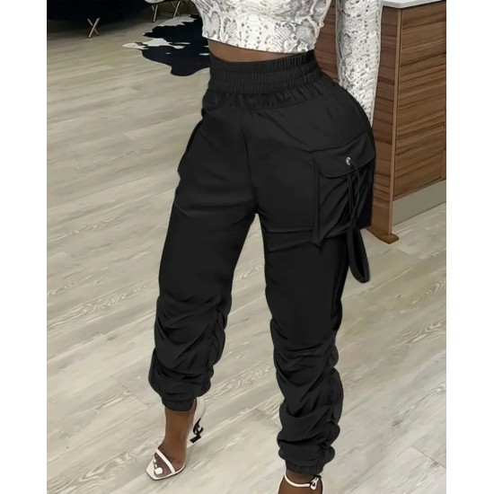 Kadın Yüksek Bel Beli Lastikli Kargo Cep Detaylı Gabardin Pantolon , 29890