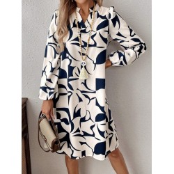 Kadın Uzun Kollu V Yakalı Desenli Modal Mini Elbise , 29889 Kadın Uzun Kollu V Yakalı Desenli Modal Mini Elbise , 29889