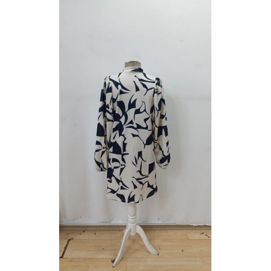 Kadın Uzun Kollu V Yakalı Desenli Modal Mini Elbise , 29889