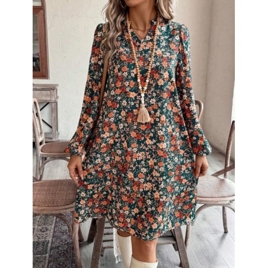 Kadın Uzun Kollu V Yakalı Desenli Modal Mini Elbise , 29888 Kadın Uzun Kollu V Yakalı Desenli Modal Mini Elbise , 29888