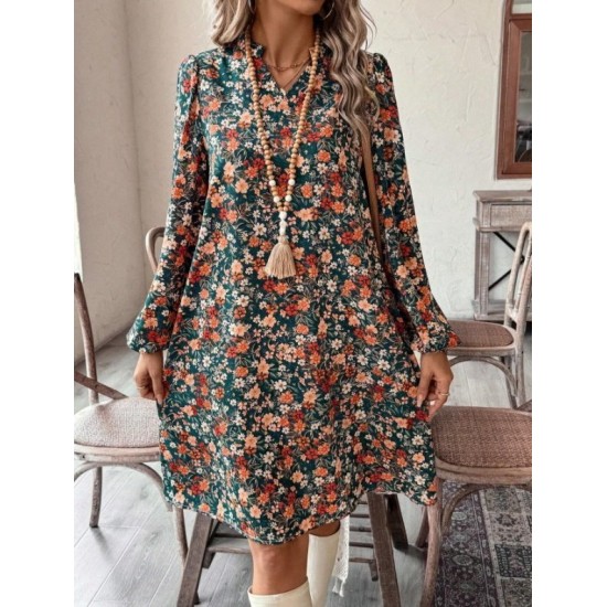 Kadın Uzun Kollu V Yakalı Desenli Modal Mini Elbise , 29888 Kadın Uzun Kollu V Yakalı Desenli Modal Mini Elbise , 29888