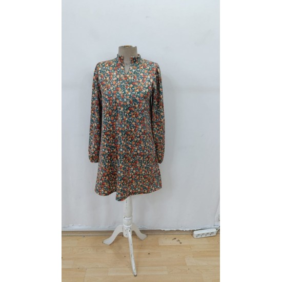 Kadın Uzun Kollu V Yakalı Desenli Modal Mini Elbise , 29888 Kadın Uzun Kollu V Yakalı Desenli Modal Mini Elbise , 29888