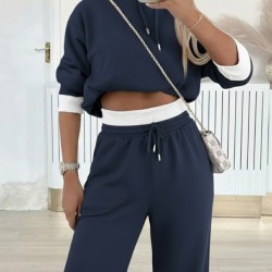 Kadın Uzun Kollu Kapşonlu Viskon Iki Iplik Füme Bluz Ve Pantolon Ikili Takım, 29885