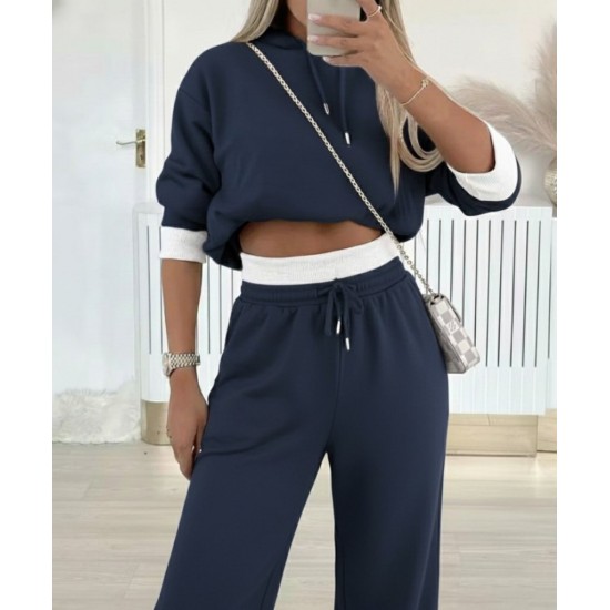 Kadın Uzun Kollu Kapşonlu Viskon Iki Iplik Füme Bluz Ve Pantolon Ikili Takım, 29885