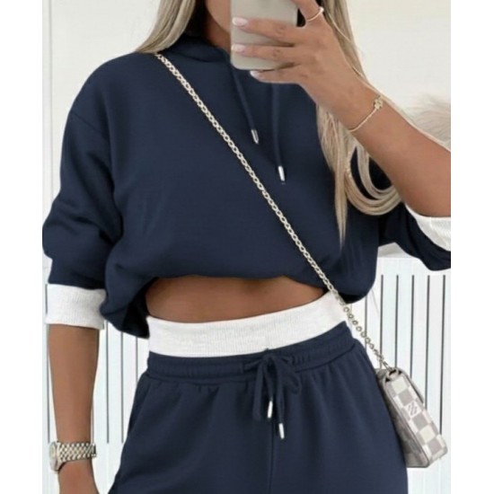 Kadın Uzun Kollu Kapşonlu Viskon Iki Iplik Füme Bluz Ve Pantolon Ikili Takım, 29885