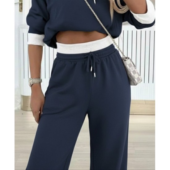 Kadın Uzun Kollu Kapşonlu Viskon Iki Iplik Füme Bluz Ve Pantolon Ikili Takım, 29885