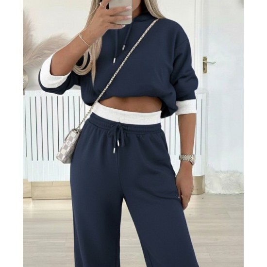 Kadın Uzun Kollu Kapşonlu Viskon Iki Iplik Füme Bluz Ve Pantolon Ikili Takım, 29885