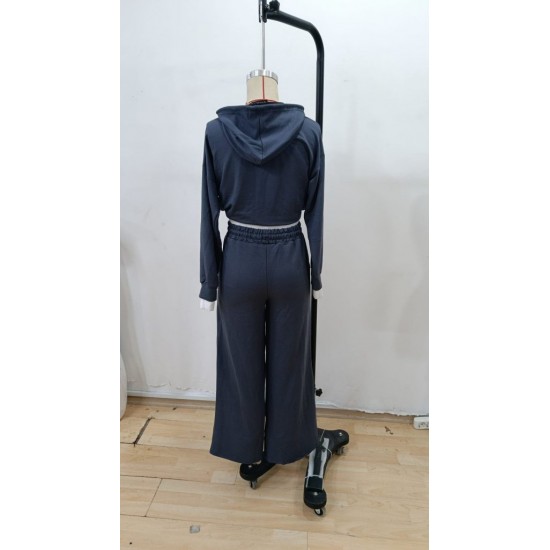 Kadın Uzun Kollu Kapşonlu Viskon Iki Iplik Füme Bluz Ve Pantolon Ikili Takım, 29885