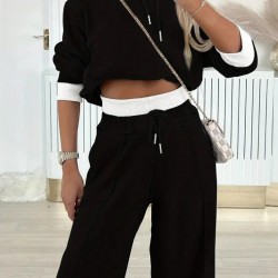 Kadın Uzun Kollu Kapşonlu Viskon Iki Iplik Bluz Ve Pantolon Ikili Takım , 29884