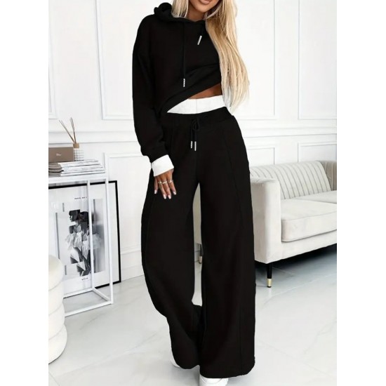 Kadın Uzun Kollu Kapşonlu Viskon Iki Iplik Bluz Ve Pantolon Ikili Takım , 29884