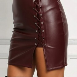 Kadın Yüksek Bel Yandan çapraz Bağcıklı Yırtmaçlı Mini Deri Etek, 29883 Kadın Yüksek Bel Yandan çapraz Bağcıklı Yırtmaçlı Mini Deri Etek, 29883