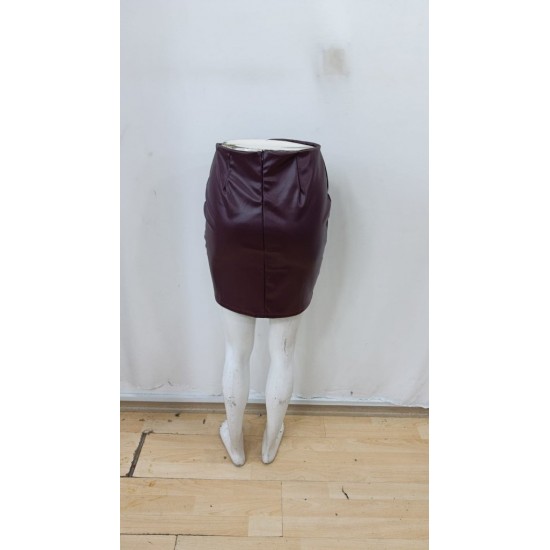 Kadın Yüksek Bel Yandan çapraz Bağcıklı Yırtmaçlı Mini Deri Etek, 29883