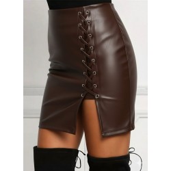 Kadın Yüksek Bel Yandan çapraz Bağcıklı Yırtmaçlı Mini Deri Etek, 29882 Kadın Yüksek Bel Yandan çapraz Bağcıklı Yırtmaçlı Mini Deri Etek, 29882