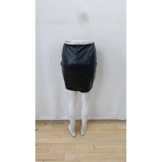 Kadın Yüksek Bel Yandan çapraz Bağcıklı Yırtmaçlı Mini Deri Etek , 29881