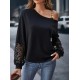 Kadın Uzun Kollu Tek Omuzu Açık Dantelli Viskon Iki Iplik Bluz, 29911