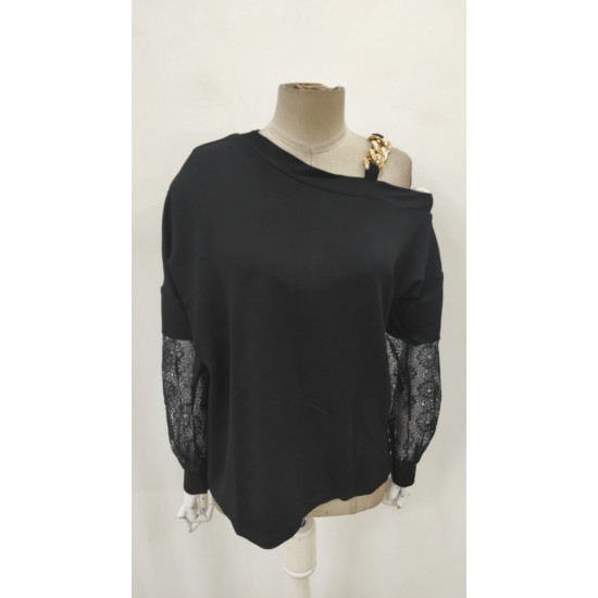 Kadın Uzun Kollu Tek Omuzu Açık Dantelli Viskon Iki Iplik Bluz, 29911