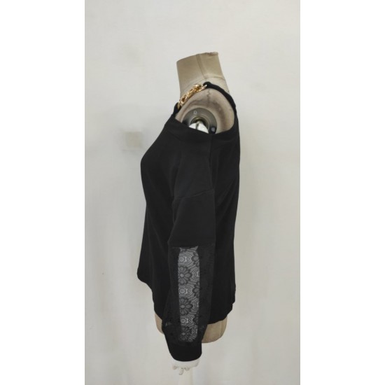 Kadın Uzun Kollu Tek Omuzu Açık Dantelli Viskon Iki Iplik Bluz, 29911