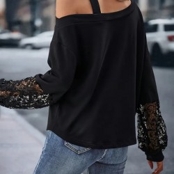 Kadın Uzun Kollu Tek Omuzu Açık Dantelli Viskon Iki Iplik Bluz, 29911