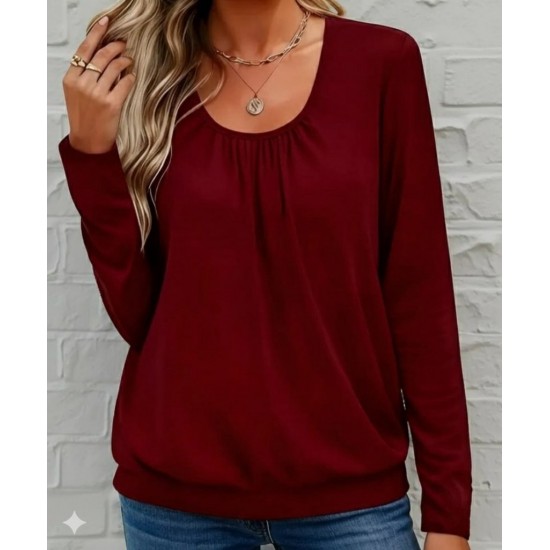 Kadın Uzun Kollu Yuvarlak Yakalı Viskon Bluz , 29910