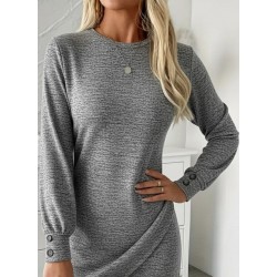 Kadın Uzun Kollu Bisiklet Yaka önden Asimetrik Kesim Detaylı Mini Yumoş Elbise, 29904