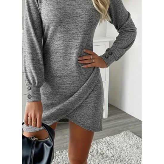 Kadın Uzun Kollu Bisiklet Yaka önden Asimetrik Kesim Detaylı Mini Yumoş Elbise, 29904