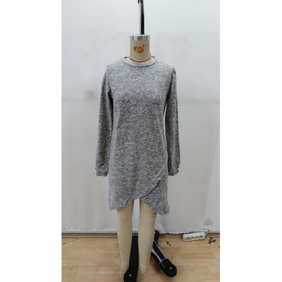 Kadın Uzun Kollu Bisiklet Yaka önden Asimetrik Kesim Detaylı Mini Yumoş Elbise, 29904