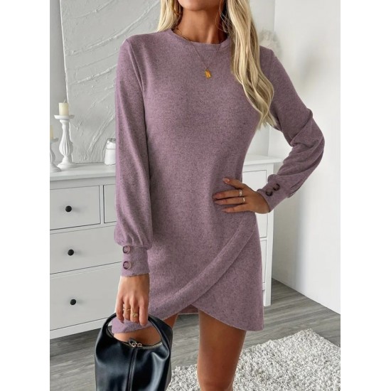 Kadın Uzun Kollu Bisiklet Yaka önden Asimetrik Kesim Detaylı Mini Yumoş Elbise, 29903