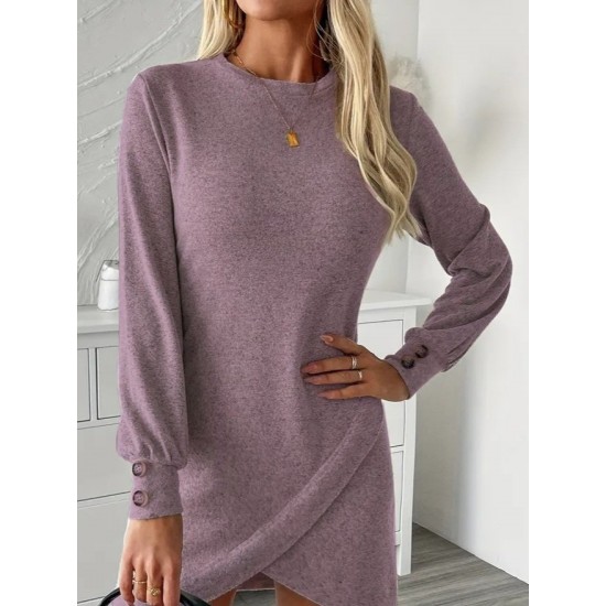 Kadın Uzun Kollu Bisiklet Yaka önden Asimetrik Kesim Detaylı Mini Yumoş Elbise, 29903