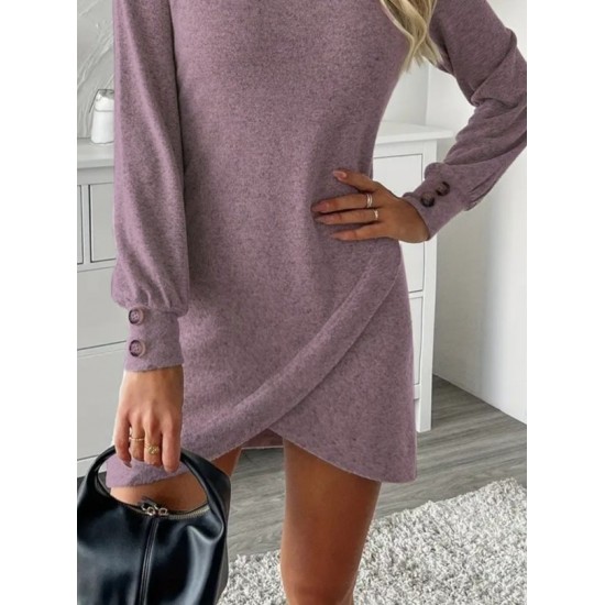 Kadın Uzun Kollu Bisiklet Yaka önden Asimetrik Kesim Detaylı Mini Yumoş Elbise, 29903