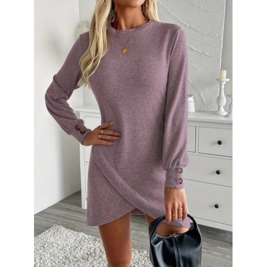 Kadın Uzun Kollu Bisiklet Yaka önden Asimetrik Kesim Detaylı Mini Yumoş Elbise, 29903