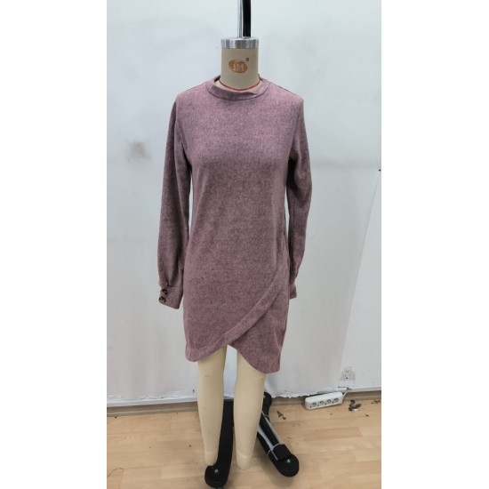 Kadın Uzun Kollu Bisiklet Yaka önden Asimetrik Kesim Detaylı Mini Yumoş Elbise, 29903