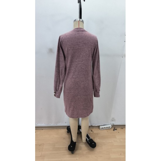 Kadın Uzun Kollu Bisiklet Yaka önden Asimetrik Kesim Detaylı Mini Yumoş Elbise, 29903