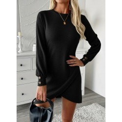 Kadın Uzun Kollu Bisiklet Yaka önden Asimetrik Kesim Detaylı Mini Yumoş Elbise , 29902