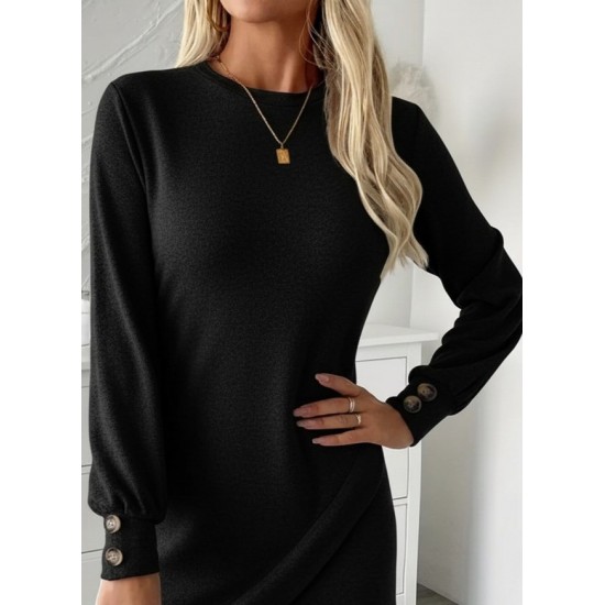 Kadın Uzun Kollu Bisiklet Yaka önden Asimetrik Kesim Detaylı Mini Yumoş Elbise , 29902